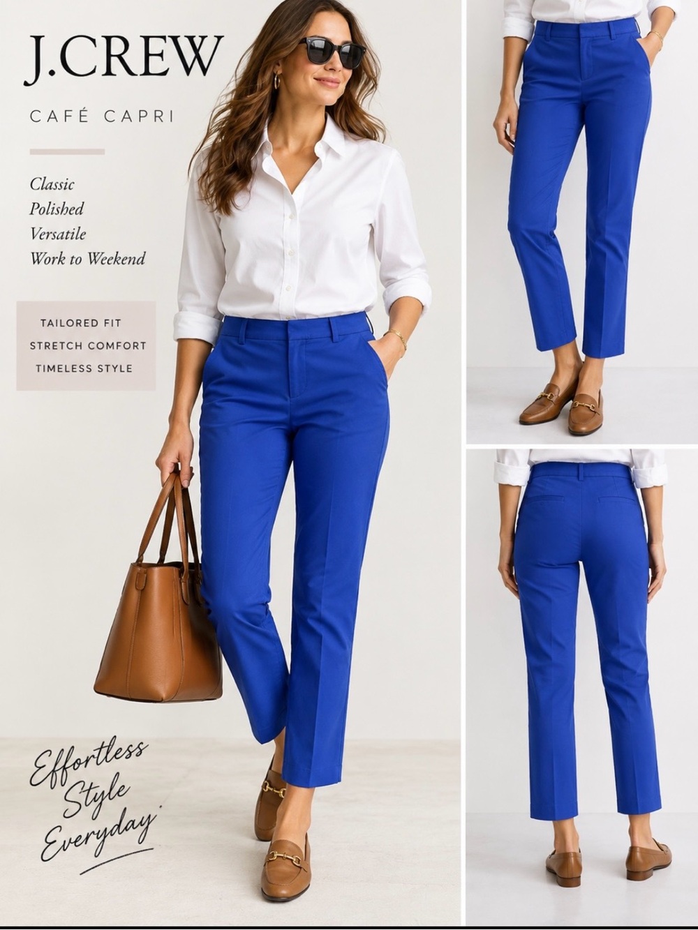 J.Crew Café Capri Cobalt Blue Stretch Pants Size 8 Tall